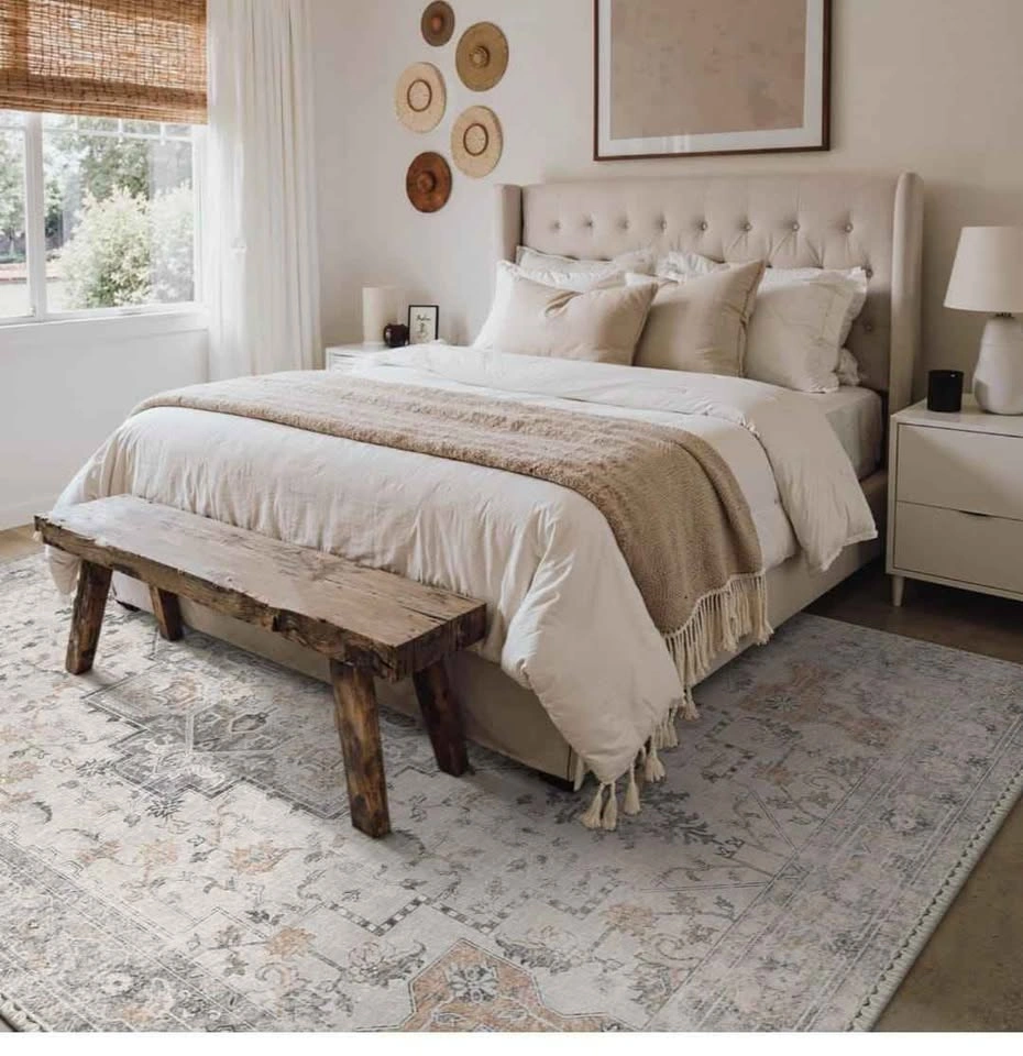 8x10 Washable Area Rug, Non-Slip Taupe Vintage Floral - photo 3