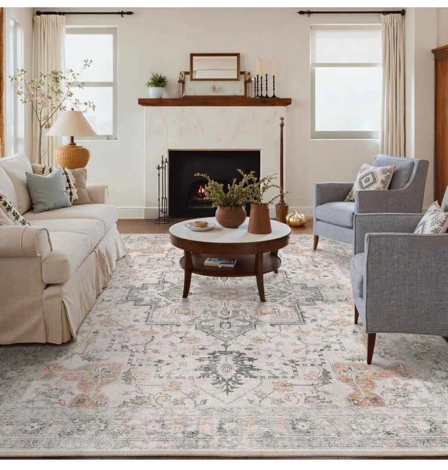 8x10 Washable Area Rug, Non-Slip Taupe Vintage Floral - photo 4