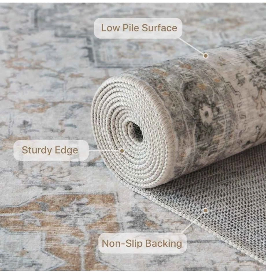 8x10 Washable Area Rug, Non-Slip Taupe Vintage Floral - photo 5