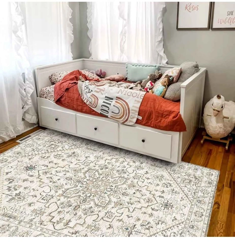 Brand new 8x10 Boho Area Rug - Machine Washable, Non-Slip, Beige - photo 3