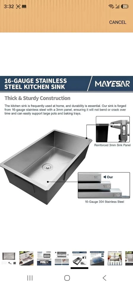 Brand New Stainless Steel Kitchen Sink - 33x19x9 Undermount