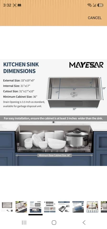 Brand New Stainless Steel Kitchen Sink - 33x19x9 Undermount - photo 2