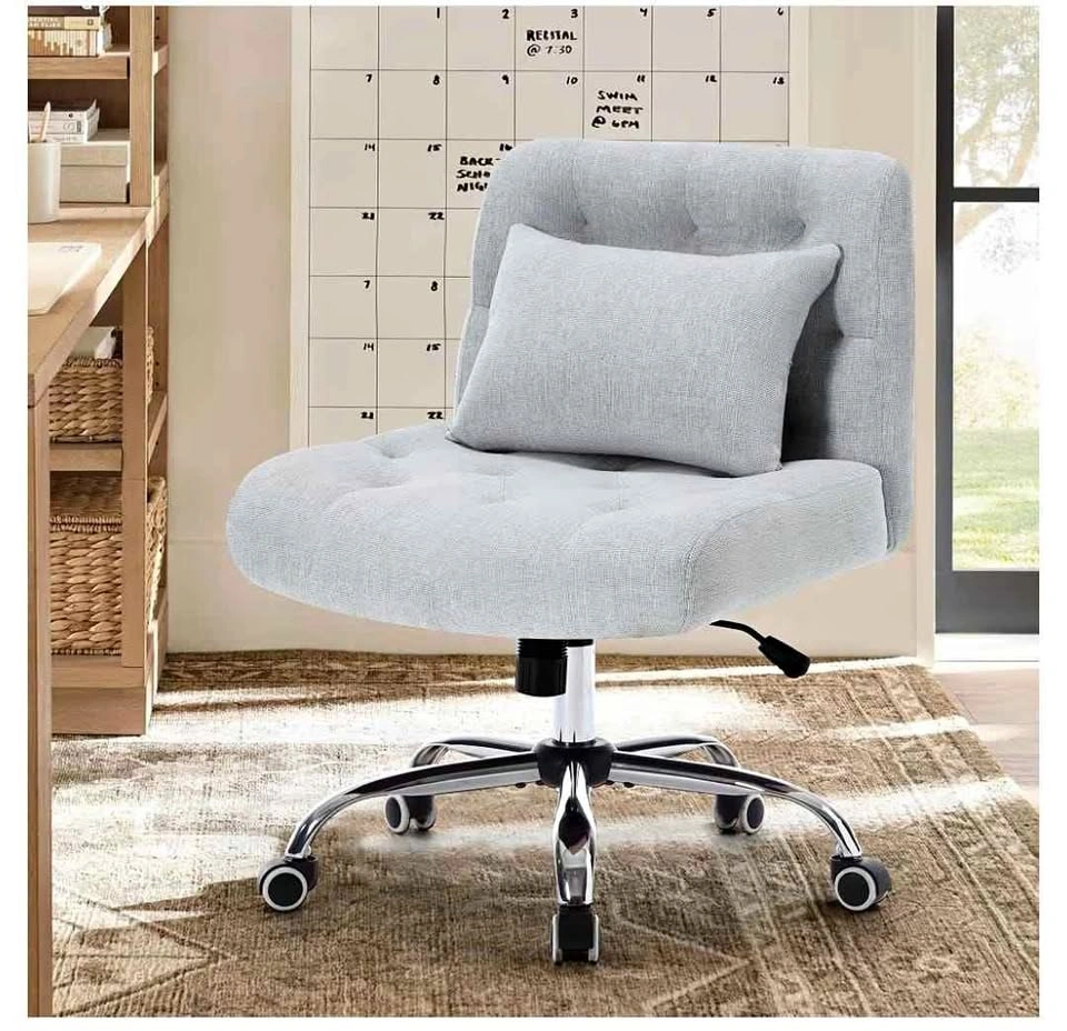 Tufted Armless Home Office Chair with Lumbar Pillow (New)