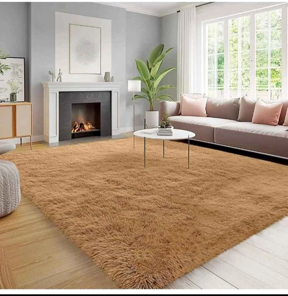 New 6x9 Fluffy Khaki & Brown Shaggy Area Rug - Ultra Soft & Non-