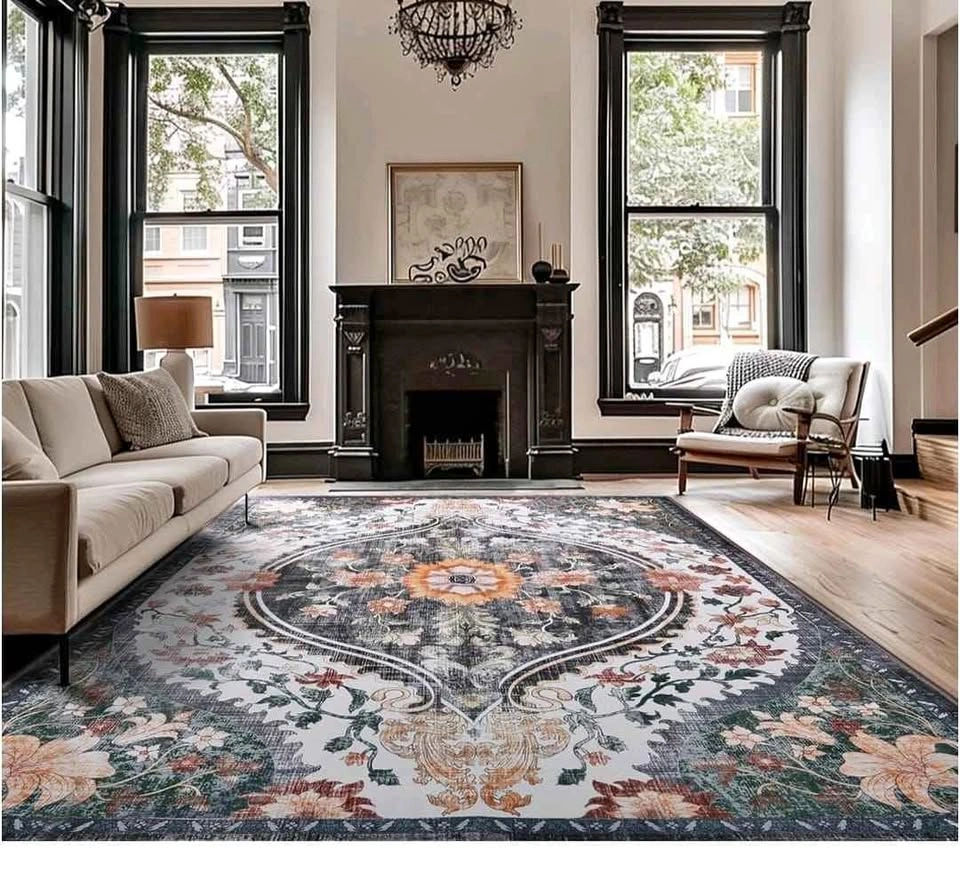 Brand new 5x7 Boho Black/Green Area Rug (Machine Washable / Non-