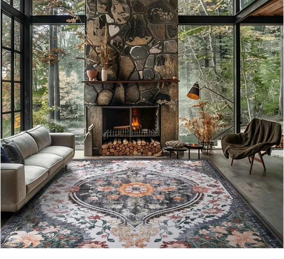 Brand new 5x7 Boho Black/Green Area Rug (Machine Washable / Non- - photo 4