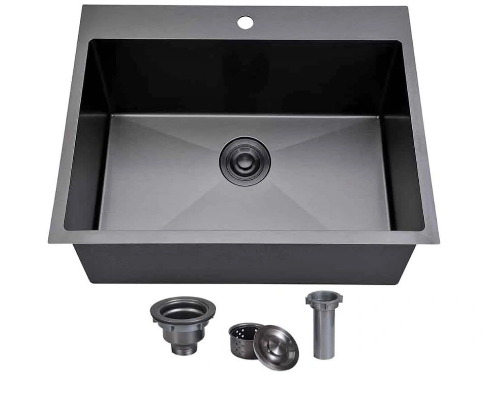 25x22 Inch Black Drop-in Kitchen Sink, 18 Gauge Stainless Steel