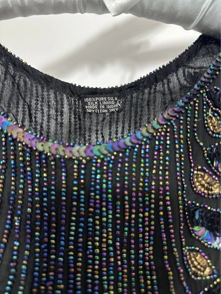 Vintage 100% Silk Beaded and Sequined Evening Top - photo 2