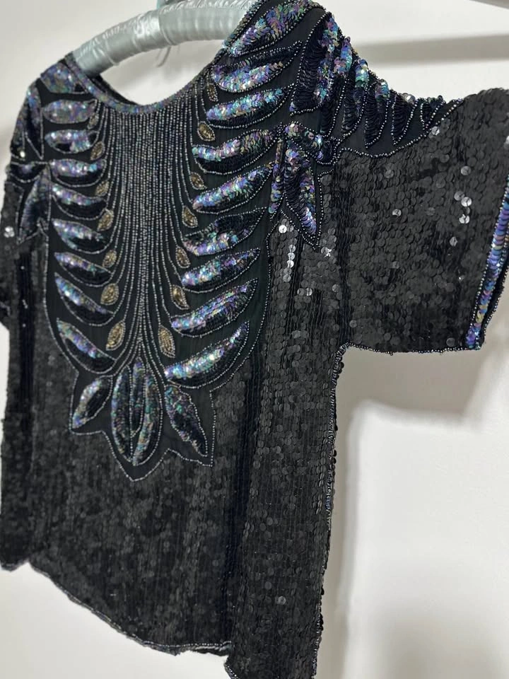 Vintage 100% Silk Beaded and Sequined Evening Top - photo 3