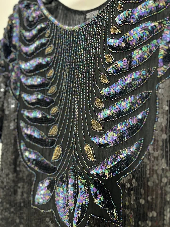 Vintage 100% Silk Beaded and Sequined Evening Top - photo 4