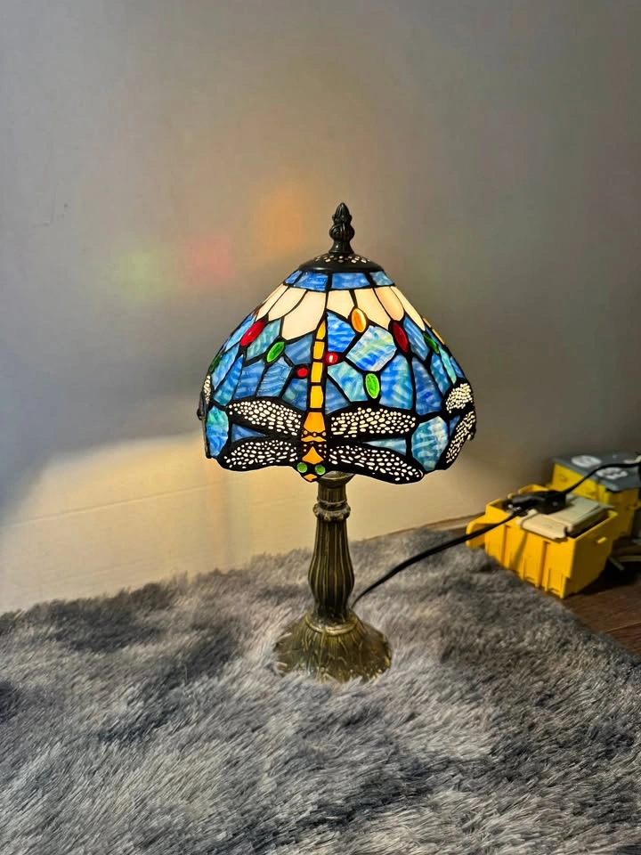 C4447 Classic Tiffany Style Accent Lamp 8” _ Blue Dragonfly