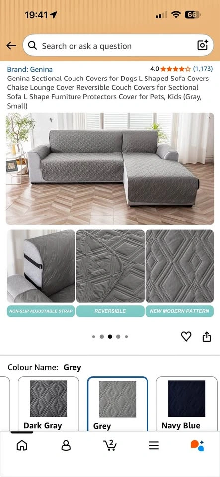 Genina waterproof covers for L shape couch Small