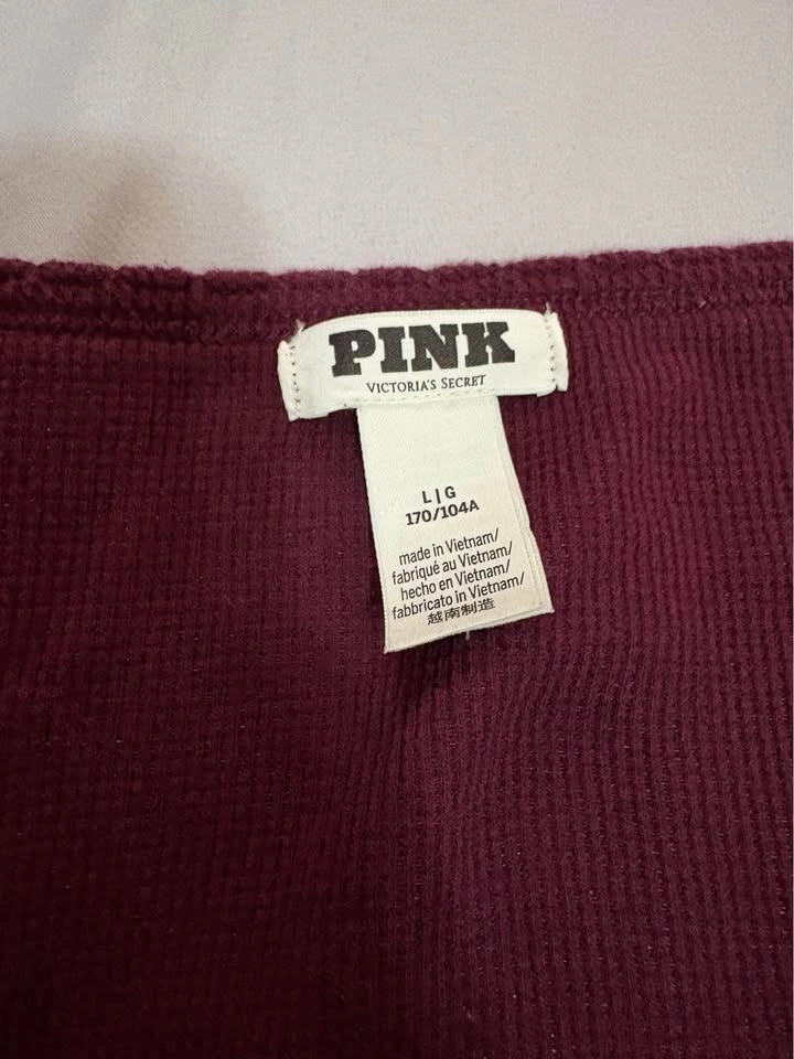 PINK Victoria's Secret Burgundy Waffle Knit Henley Top - photo 2