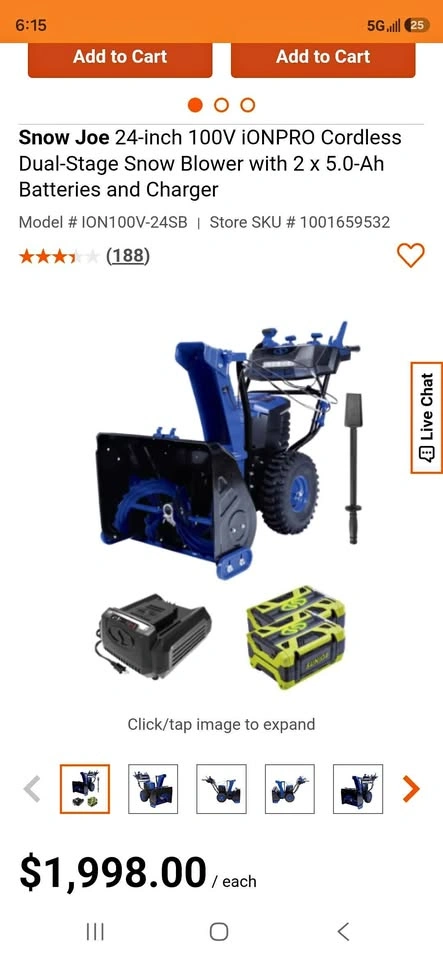 Snow Joe Battery Powered Snowblower
