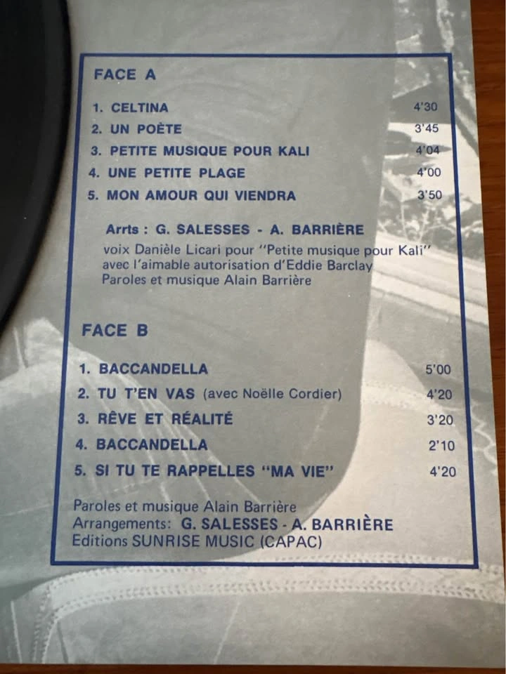 Vintage Alain Barrière Vinyl LP (1975 Canadian Pressing) - photo 3