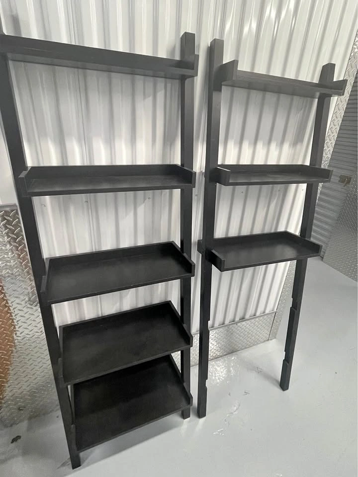Pair (2 total) of Black Wood Ladder Bookshelves