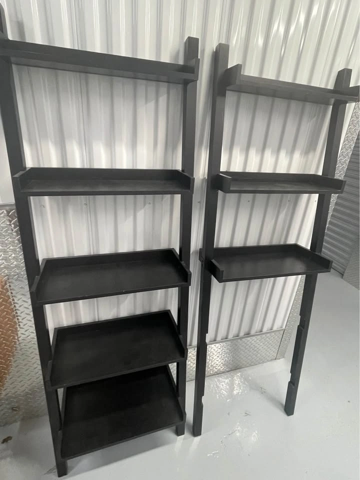 Pair (2 total) of Black Wood Ladder Bookshelves - photo 2