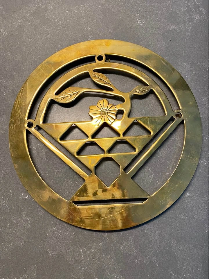 Vintage Brass Floral Basket Trivet