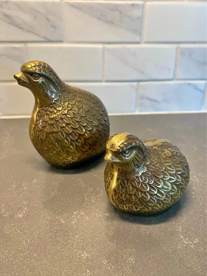 Vintage Solid Brass Quail Figurines - Set of 2