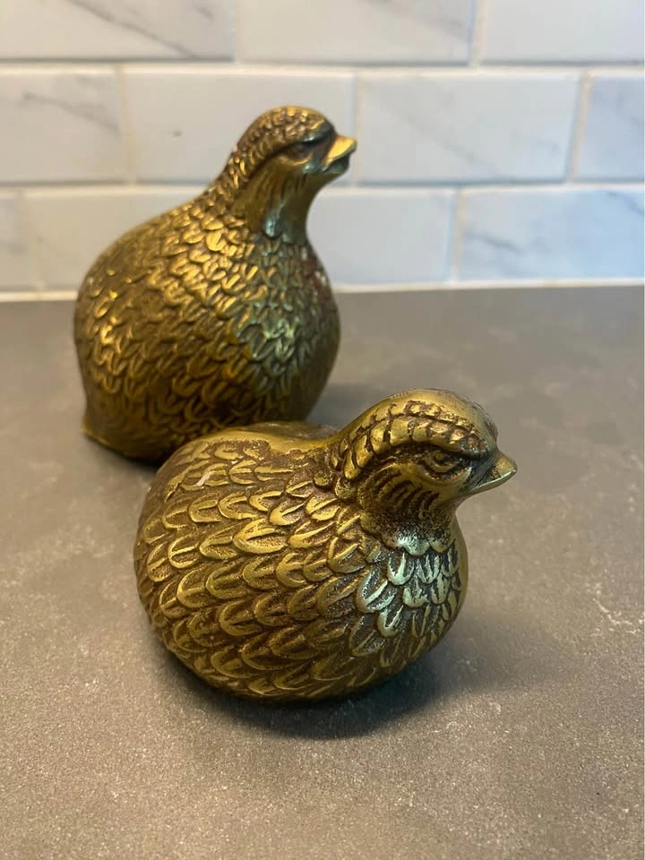 Vintage Solid Brass Quail Figurines - Set of 2 - photo 2
