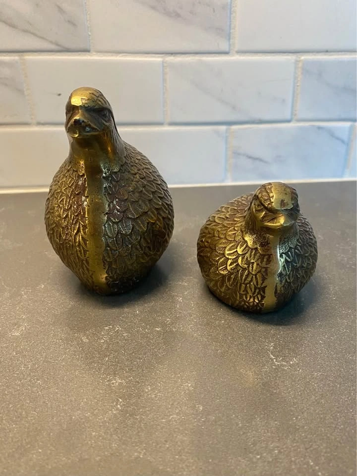 Vintage Solid Brass Quail Figurines - Set of 2 - photo 3