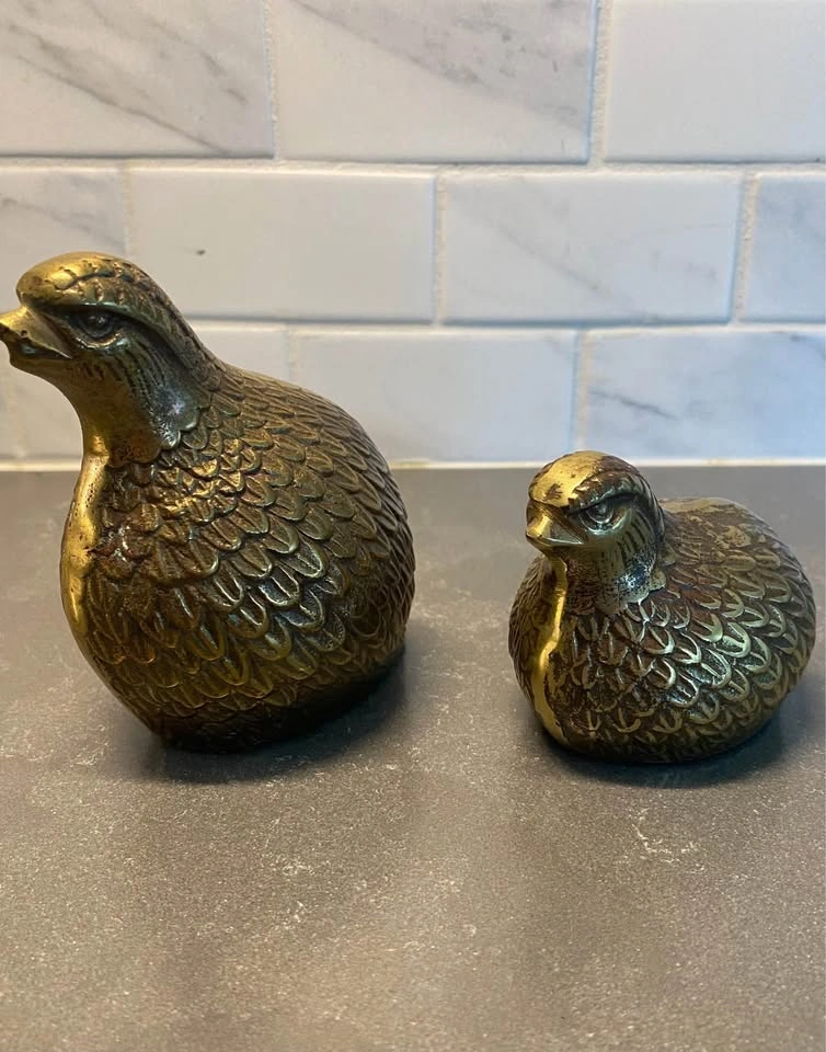 Vintage Solid Brass Quail Figurines - Set of 2 - photo 4