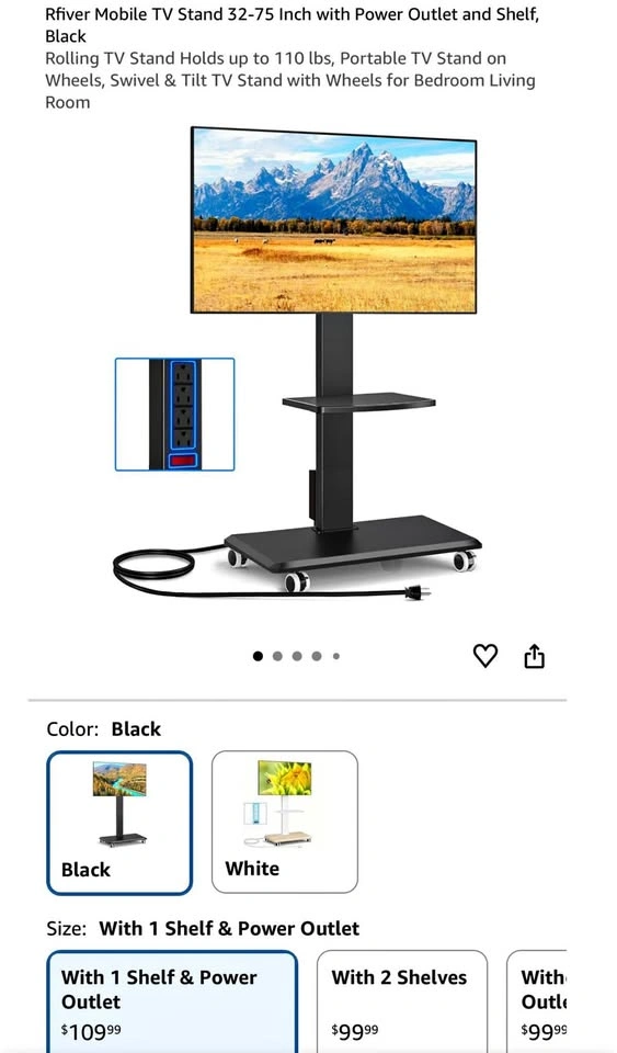 Mobile TV Stand 32-75” with Power Outlet and Shelf