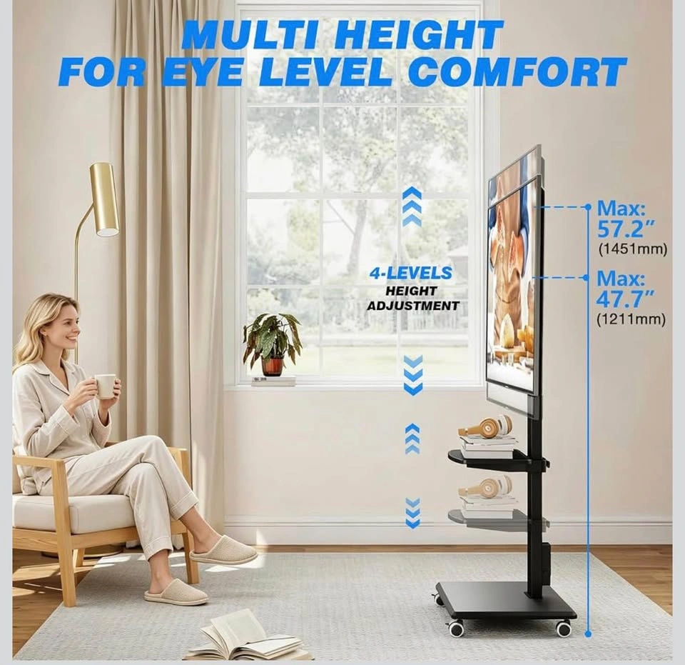 Mobile TV Stand 32-75” with Power Outlet and Shelf - photo 4