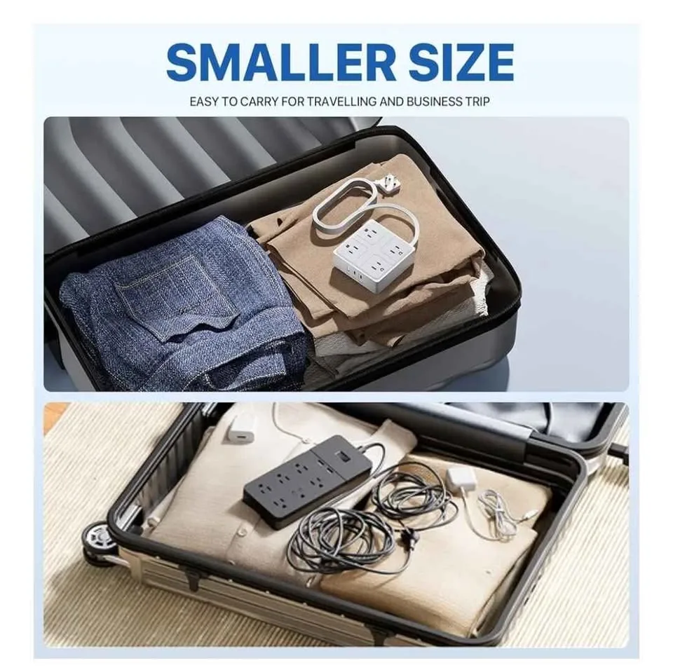 New. Flat Plug Power Strip Bar with USB C image indicator(6)