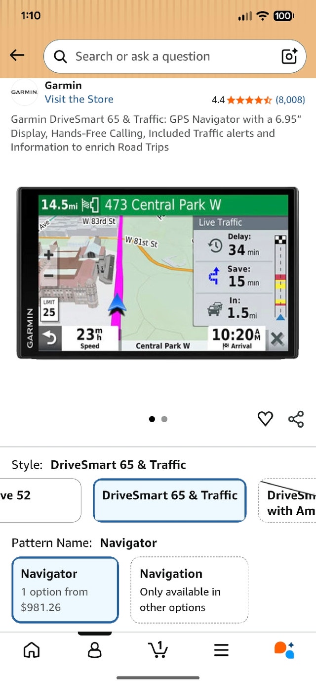 Garmin DriveSmart 65 & Traffic GPS – Like New / Mint Condition