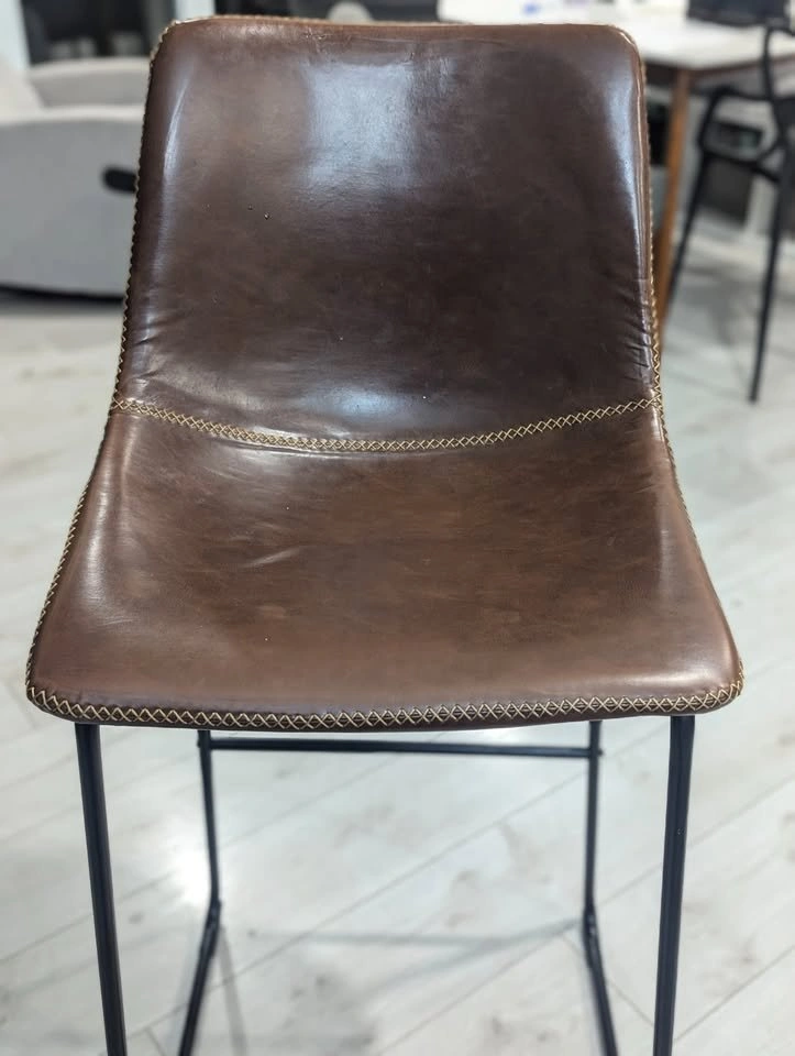 2 brown leather barstools with black legs - photo 2