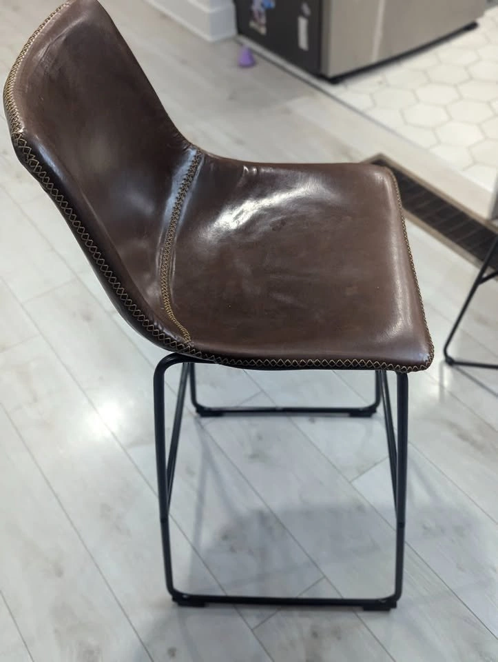 2 brown leather barstools with black legs - photo 3