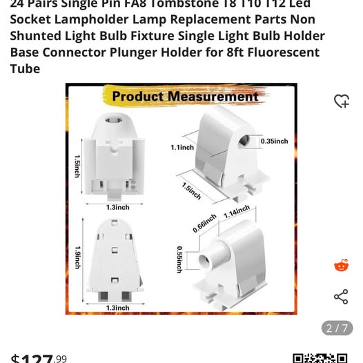 Single Pin FA8 Tombstone T8 T10 T12 Led Socket Lampholder - photo 4