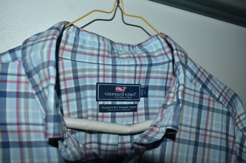 Vineyard Vines Men Whitr Blue Plaid Long Sleeve Shirt SZ L - photo 3