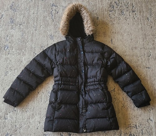 EDDIE BAUER Black Goose Down Hooded Puffer Coat 5/6