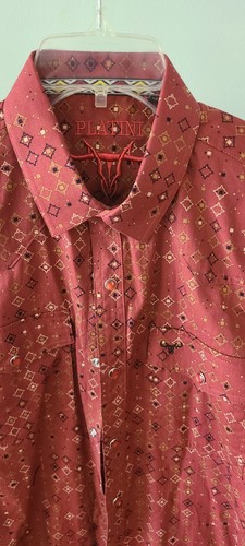 Platini Men Pattern Burgundy Long Sleeve Shirt SZ M - photo 2