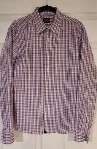 Untuckit Men Blue Red Plaid Long Sleeve Shirt SZ M