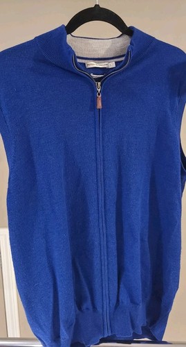 Peter Millar Mens Large Blue Full Zip Wool Sweater Vest