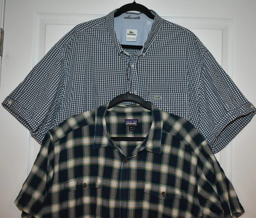 Lot 2 Lacoste Patagonia Men Navy Blue Short Sleeve Shirt SZ XXL