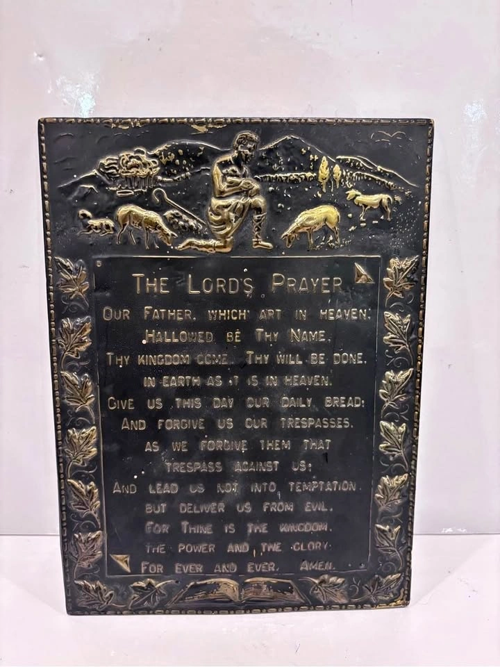 Vintage Embossed The Lord’s Prayer Metal Wall Plaque