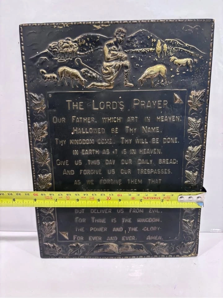 Vintage Embossed The Lord’s Prayer Metal Wall Plaque - photo 3