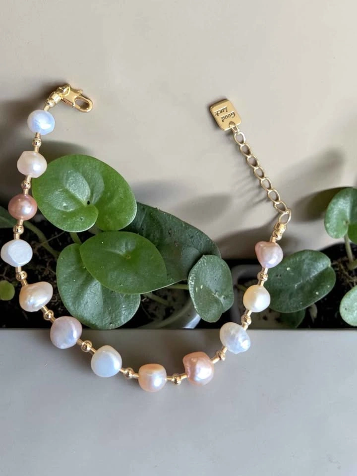 Dainty Freshwater Pearl Bracelet – Gold Beads – Adjustable 8" - photo 2