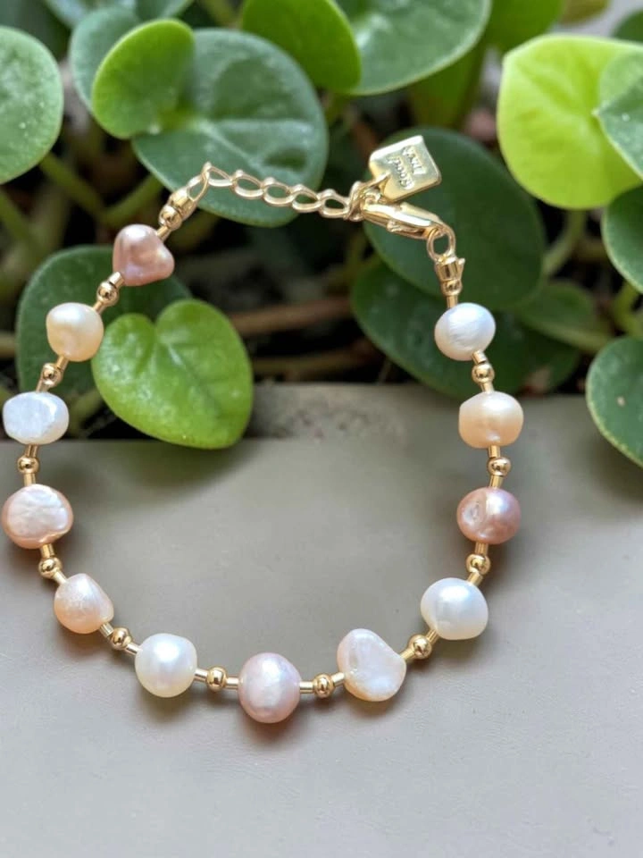 Dainty Freshwater Pearl Bracelet – Gold Beads – Adjustable 8" - photo 5