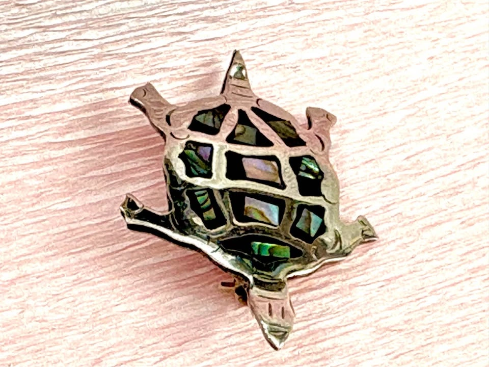 Vintage Mexican Sterling Silver Abalone Turtle Brooch - photo 2