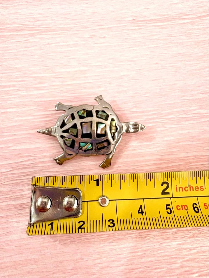 Vintage Mexican Sterling Silver Abalone Turtle Brooch - photo 4