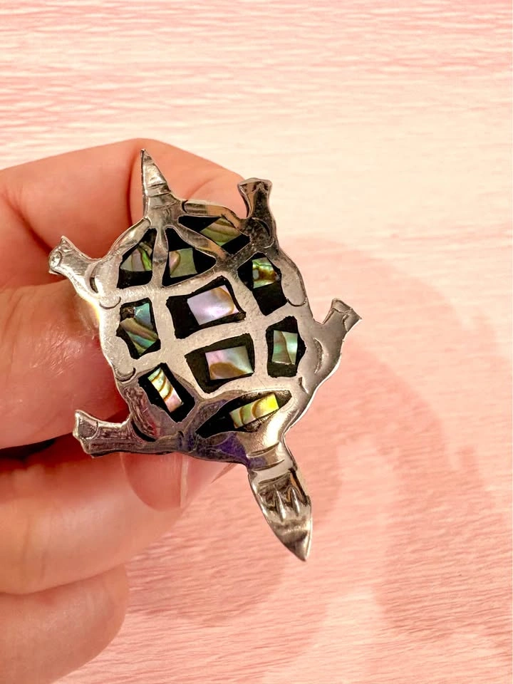 Vintage Mexican Sterling Silver Abalone Turtle Brooch - photo 5