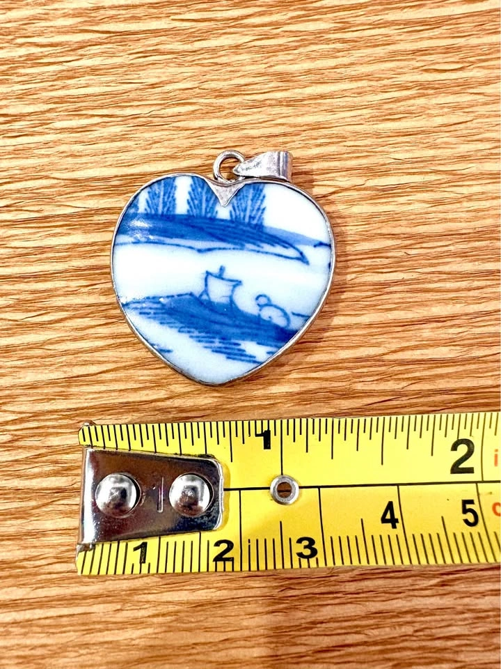 Sterling Silver Blue and White Porcelain Heart Pendant - photo 5