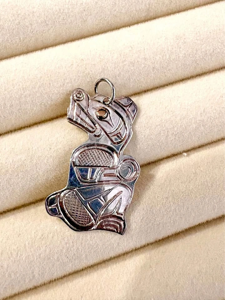 Northwest Coast Style Silver Wolf Pendant
