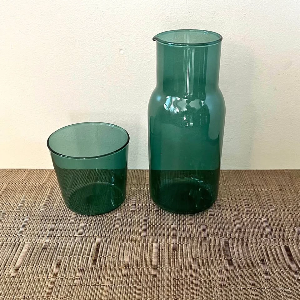 Bedside Water Carafe and Glass Set 500ml Clear Green Glass