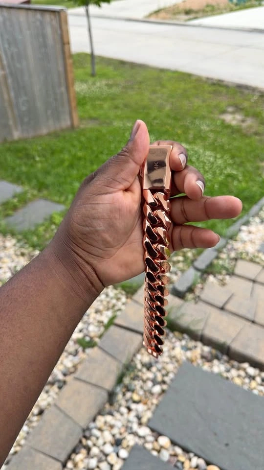 14K Rose Gold plated Cuban Link Bracelet with Moissanite Clasp